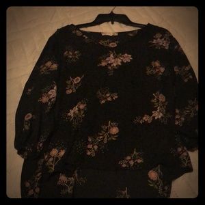 Pink rose black flower print blouse women’s XL